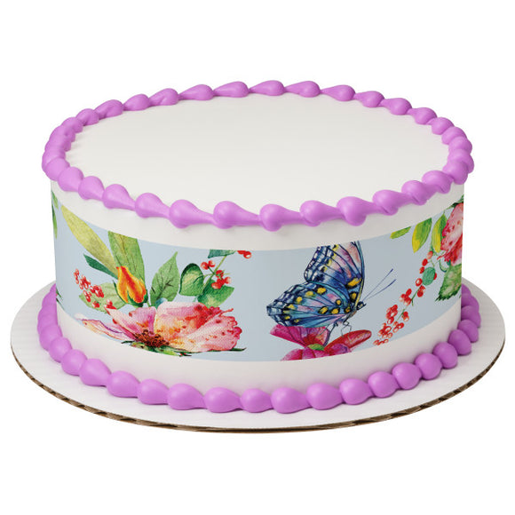 Watercolor Floral PhotoCake® Edible Image® Strips EIC25473