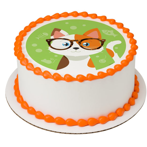 Kitty Cat With Glasses PhotoCake® Edible Image® - EIC25752